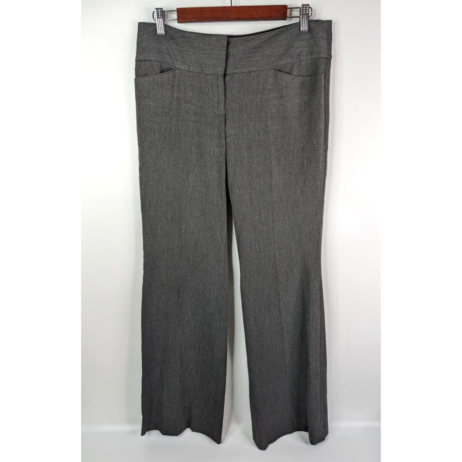 Express Express Editor Pants Wide-Leg Womens Size 6R Gray Charcoal Knit Polyester Blend Belt Detail Career Dress Pant (Defect) Size 28" / US 6 / IT 42 - 2 Thumbnail
