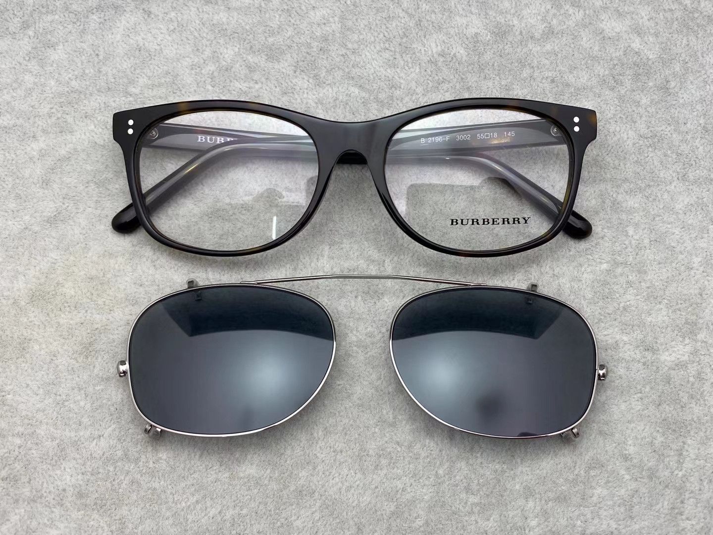 image of Burberry Glasses With Clip On Sunglasses in Black, Men's
