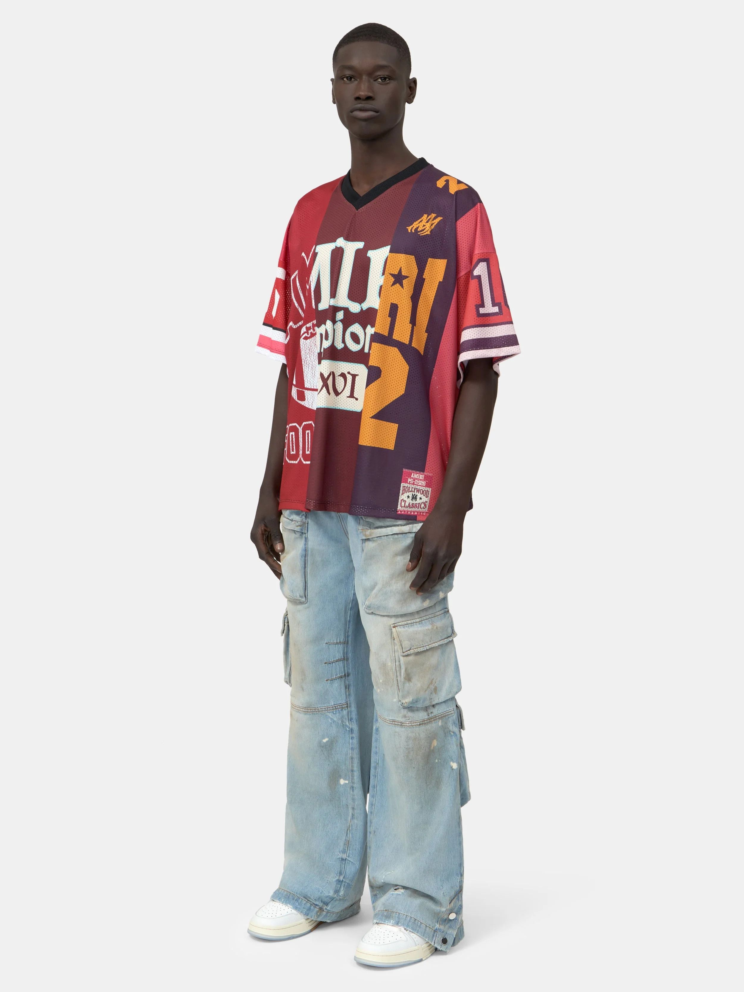 Amiri os11x0326 Spliced Oversized Mesh T-Shirt in Multicolor Size US M / EU 48-50 / 2 - 2 Thumbnail