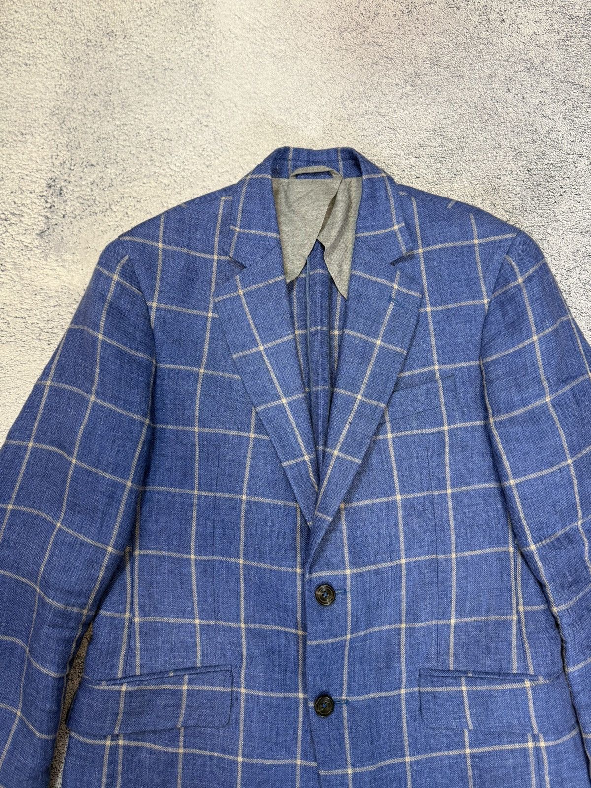 Hackett Hackett Mayfair Linen Blazer 38R/48R Windowpane Sport Coat Size 38R - 5 Thumbnail