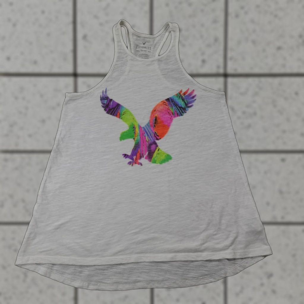 American Eagle Outfitters American Eagle Outfitters Shirt Womens XS White Tie Dye Graphic Logo Racerback Tank Top Tee Size XS / US 0-2 / IT 36-38 - 1 Thumbnail