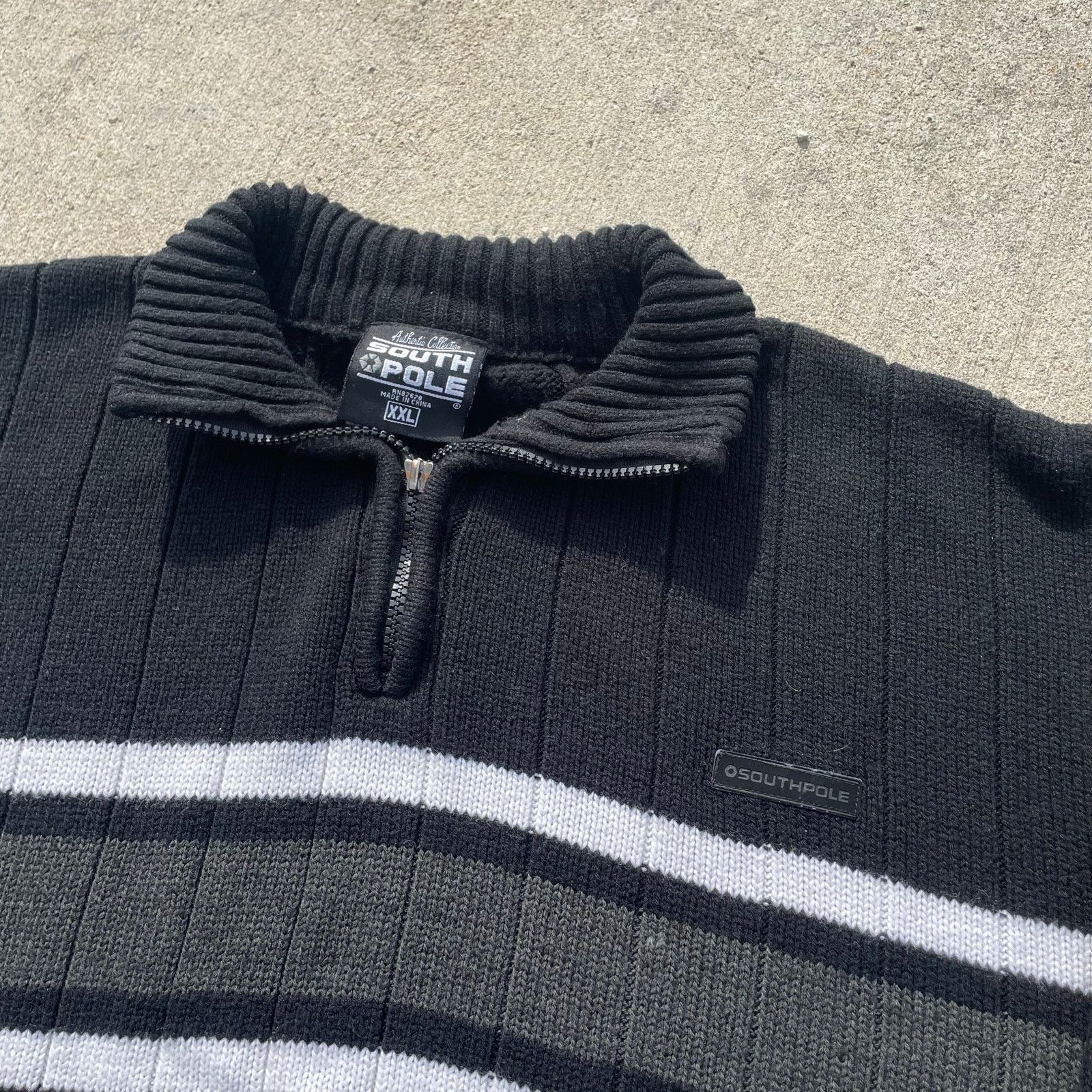 Southpole Southpole Quarter Zip Sweater Y2K Striped Pullover Black XXL Size US XXL / EU 58 / 5 - 2 Thumbnail