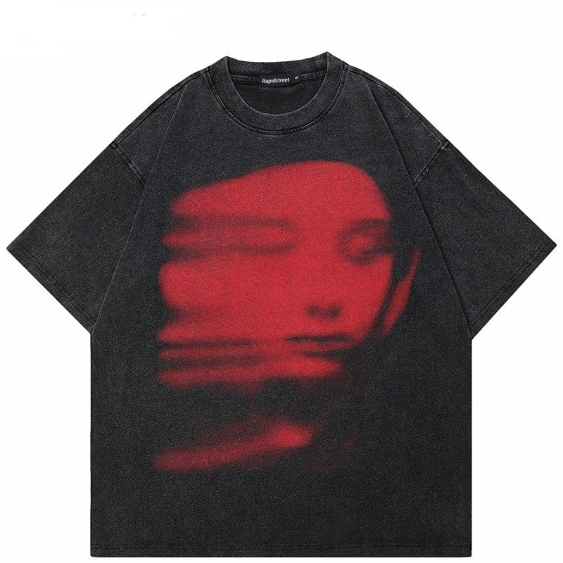 Japanese Brand Black T-shirt Washed Red Face Size US XXL / EU 58 / 5 - 6 Thumbnail