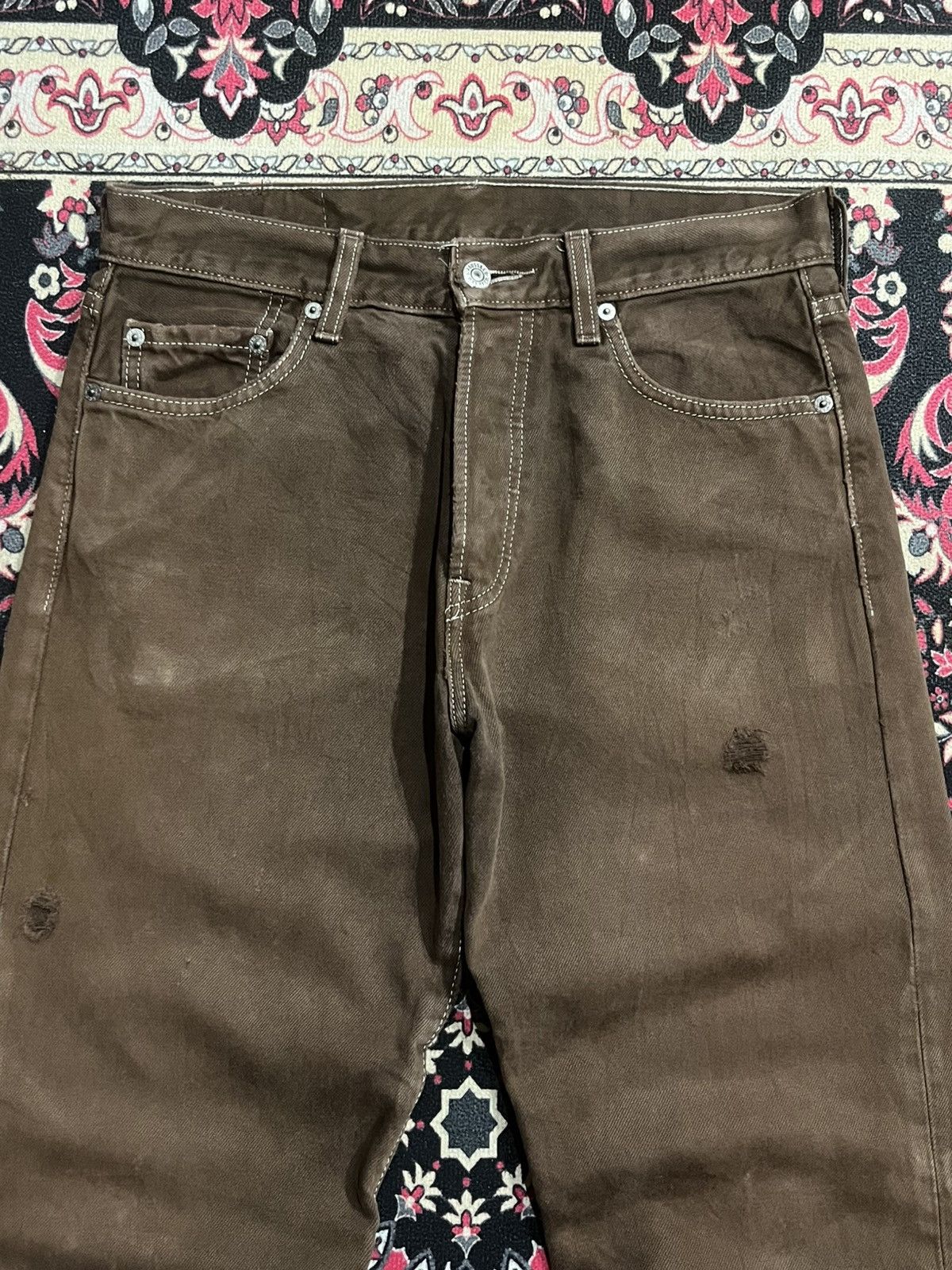 Levi's ⚡️Vintage⚡️Y2K Levis 501 Buttonfly Brown Wash Distressed Jeans Size US 30 / EU 46 - 4 Thumbnail