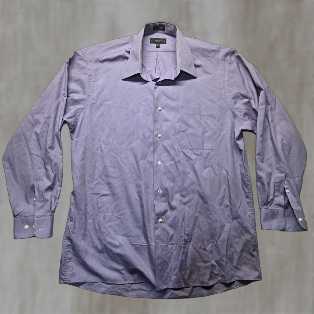 Vintage Covington Shirt Dress Purple Long Sleeve Button Up Adult Men's L 16 16.5 Cotton Polyester Solid Collared Unique Covington Mens Shirt Size 42R - 1 Thumbnail