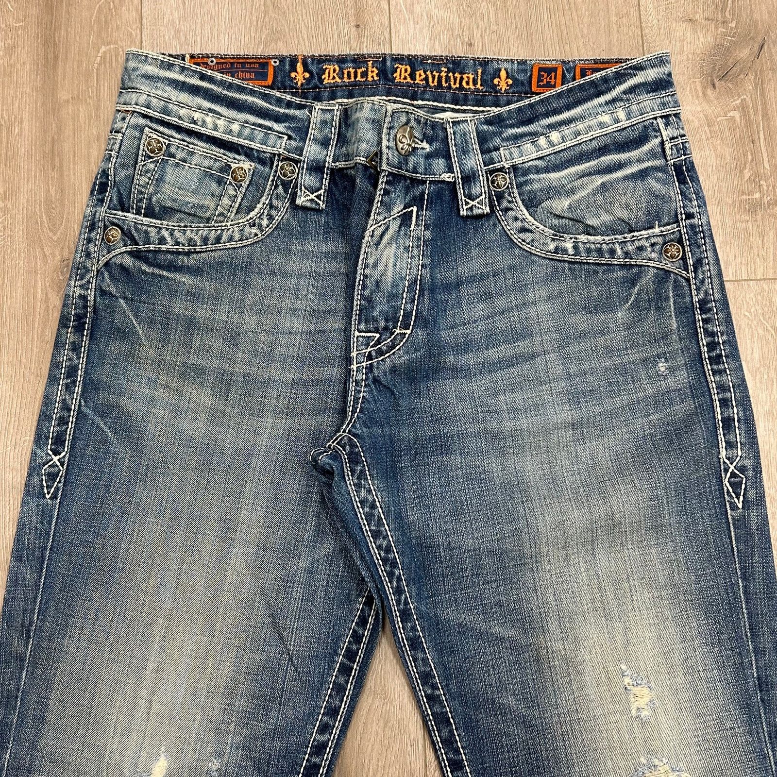 Rock Revival Rock Revival Freddie Straight Denim Jeans Distressed Size 34 Size US 34 / EU 50 - 5 Thumbnail