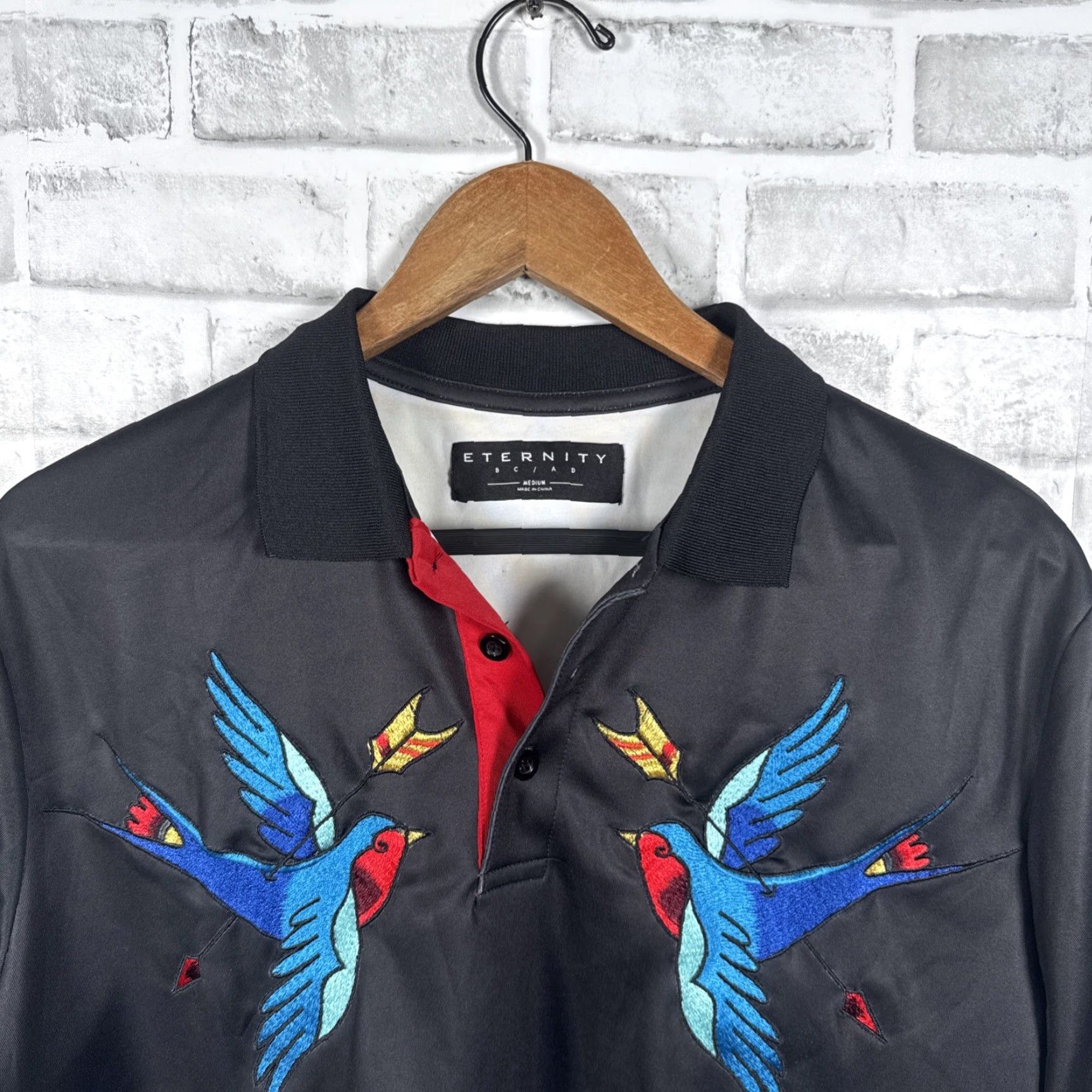 Vintage Eternity Polo Mens Size M Black Embroidered Bird Polo BC/AD Embroidered Bird Mens M Black Eternity Polo Size US M / EU 48-50 / 2 - 2 Thumbnail