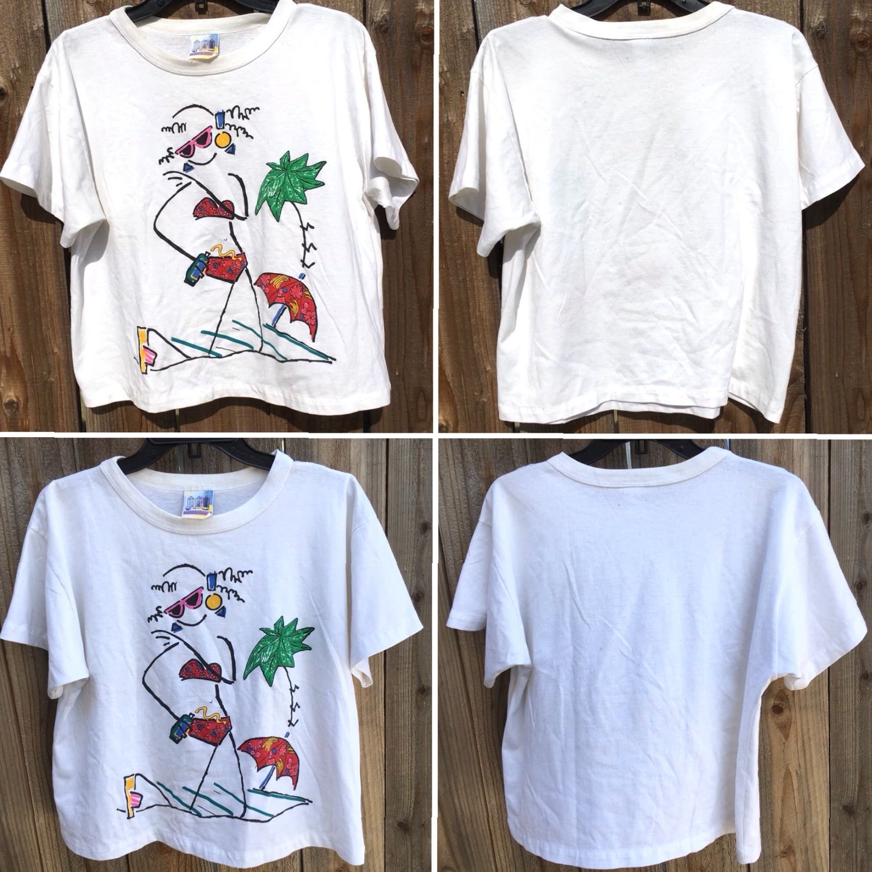 Vintage VINTAGE Beached T-Shirt Beach Theme Graphic Womens M White 1980s Crop Top Short Sleeve Polycotton United States Size M / US 6-8 / IT 42-44 - 5 Thumbnail