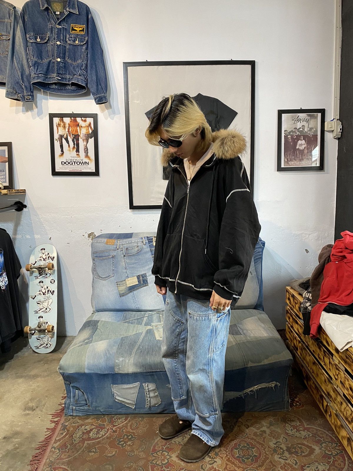 image of If Six Was Nine x Le Grande Bleu L G B Fur Hoodie Shein in Black, Men's (Size Large)