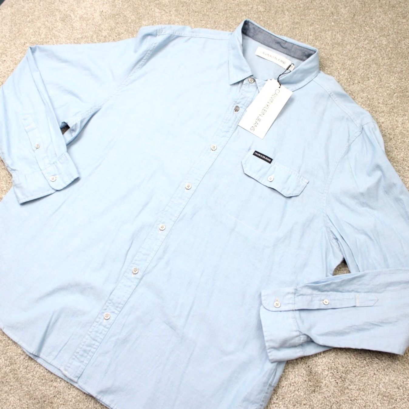 Vintage Calvin Klein Jeans Shirt Mens 2XL Blue Chambray Long Sleeve Button-Up Cotton NWT Size US XXL / EU 58 / 5 - 4 Thumbnail