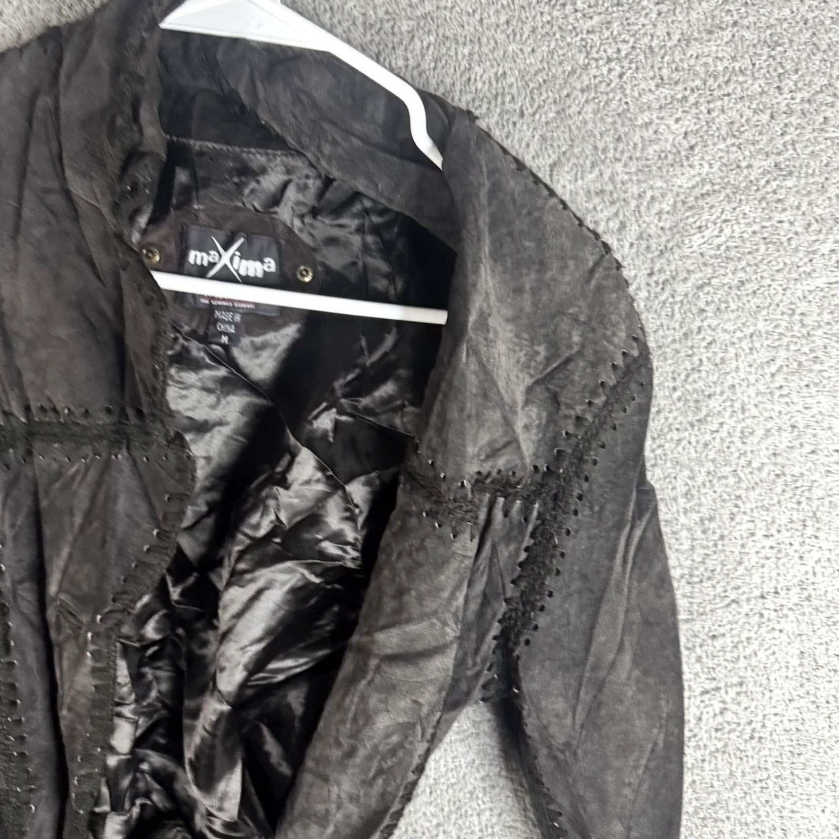 Vintage Maxima Leather Jacket Womens M Black Belted Tie Waist Lined Short Sleeve Collar Pockets Casual Vintage No Size M / US 6-8 / IT 42-44 - 4 Thumbnail