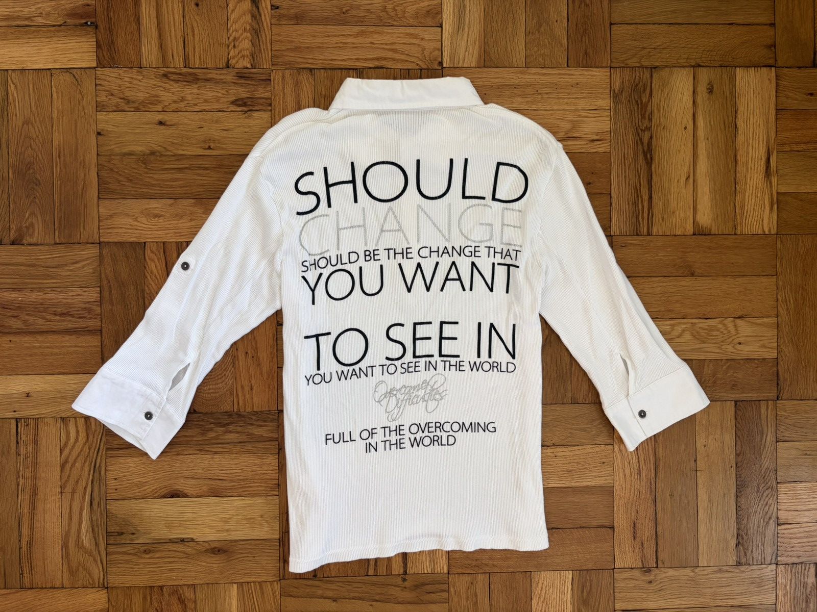 If Six Was Nine Semantic Design "Be the Change" Button Up Polo Size US M / EU 48-50 / 2 - 2 Thumbnail