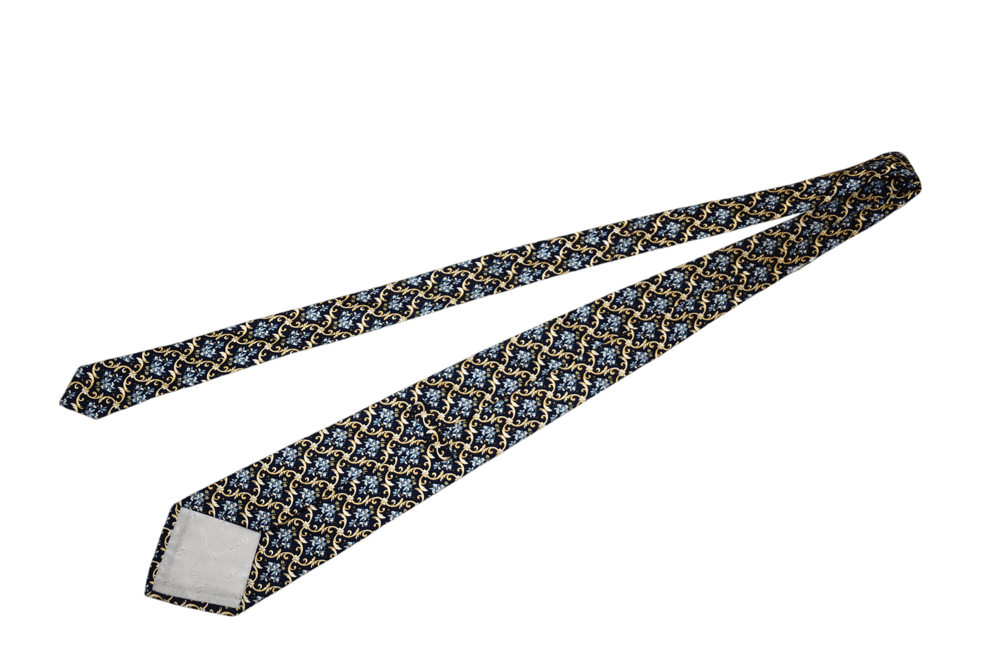 Fendi Vintage Fendi Cravatte Gold Baroque Floral Blue Silk Tie Size ONE SIZE - 2 Thumbnail