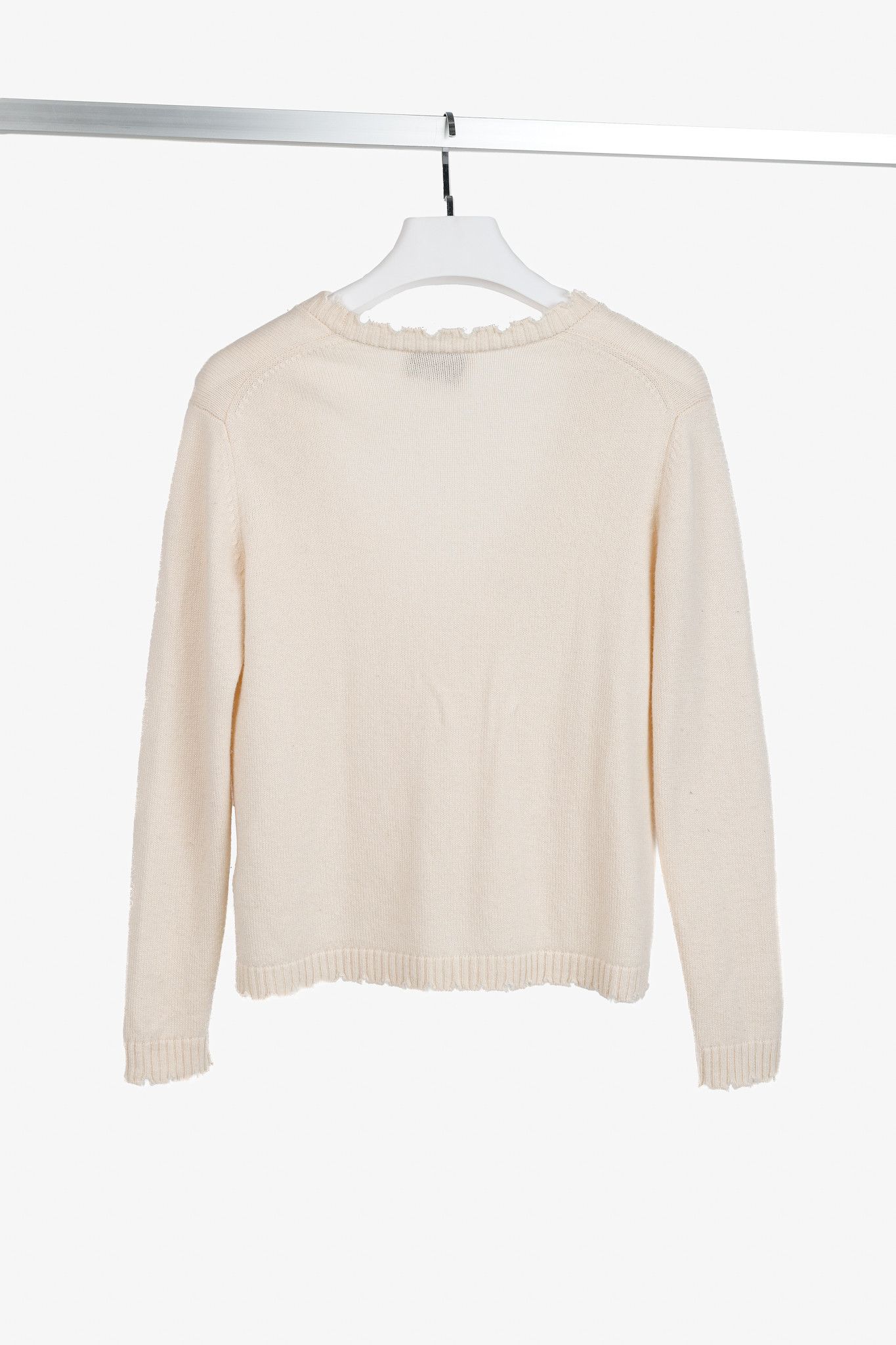 Allude Allude Cream Wool & Cashmere Distressed V-Neck Cardigan Size S / US 4 / IT 40 - 2 Thumbnail