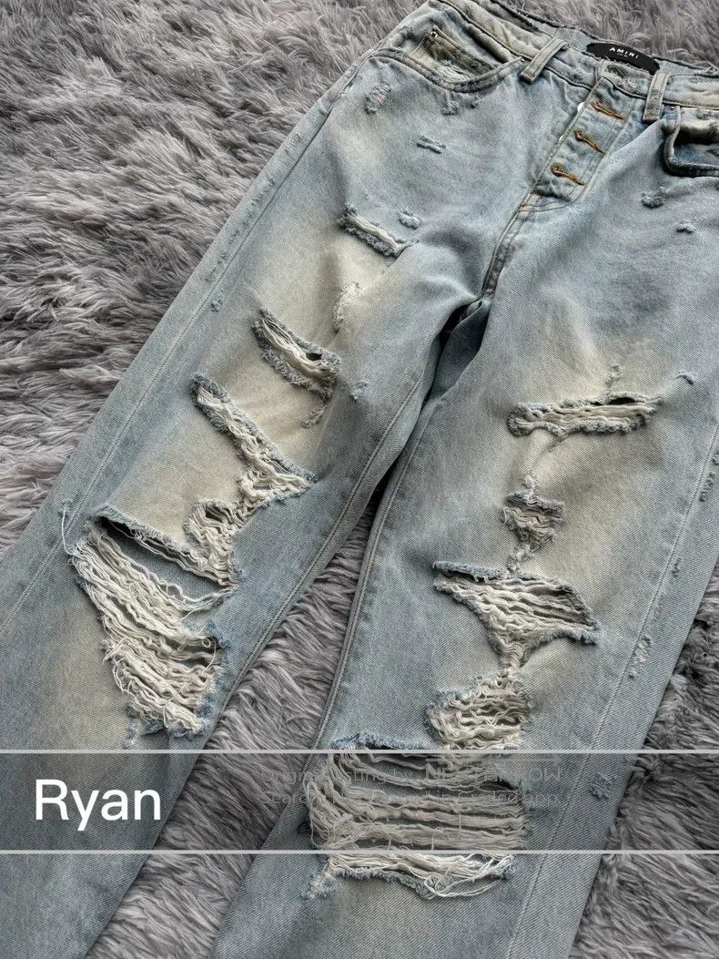 Amiri Amiri Blade-cut destroyed denim pants, washed blue Size 25" / US 0 / IT 36 - 5 Thumbnail