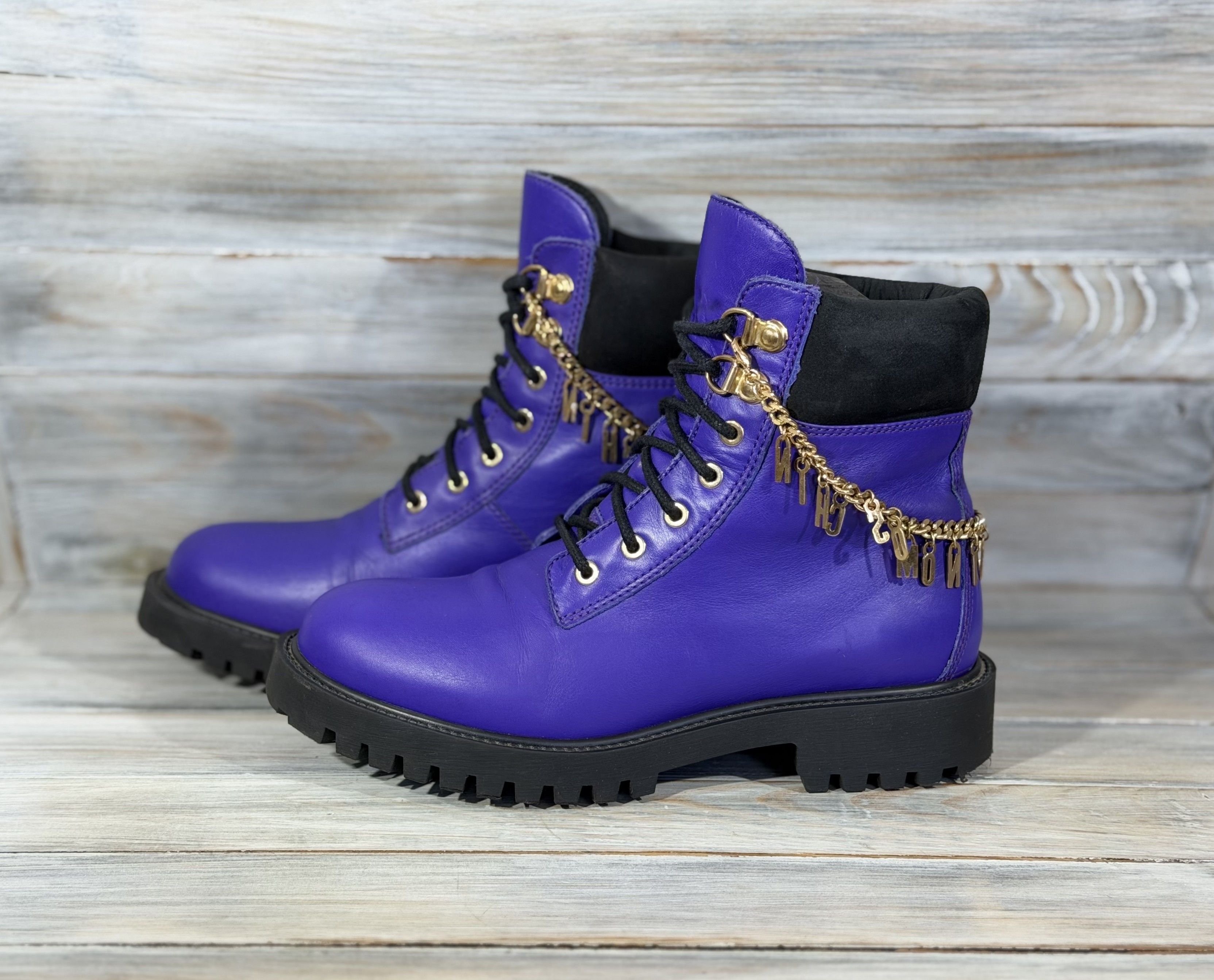 H&M × Moschino H&M x MOSCHINO Leather Boots Ankle Gold Chain LimitedEdition Size US 8 / IT 38 - 5 Thumbnail