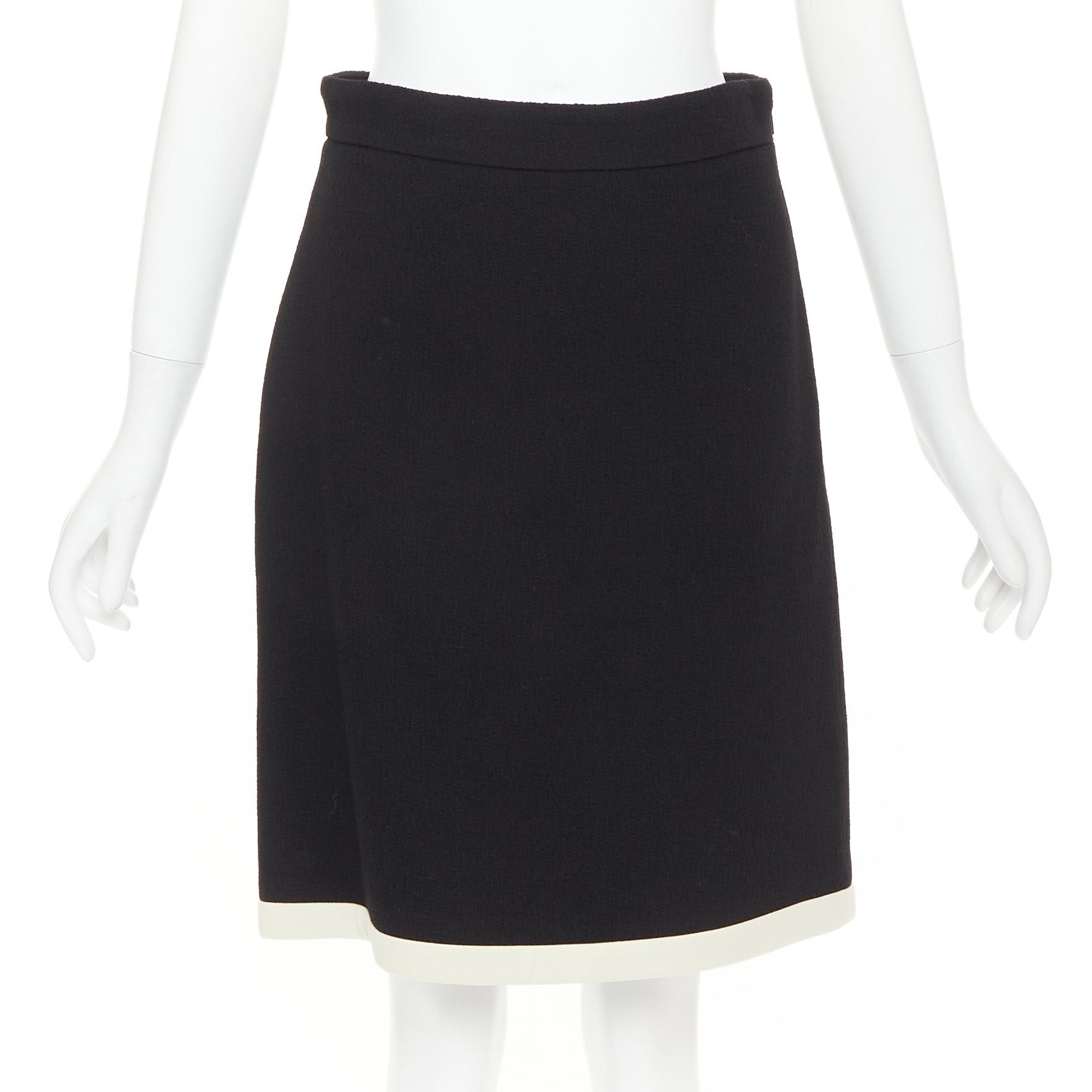 Gucci GUCCI 2017 black wool crepe cream trim hem A-line knee skirt IT40 S Size 27" / US 4 / IT 40 - 1 Thumbnail