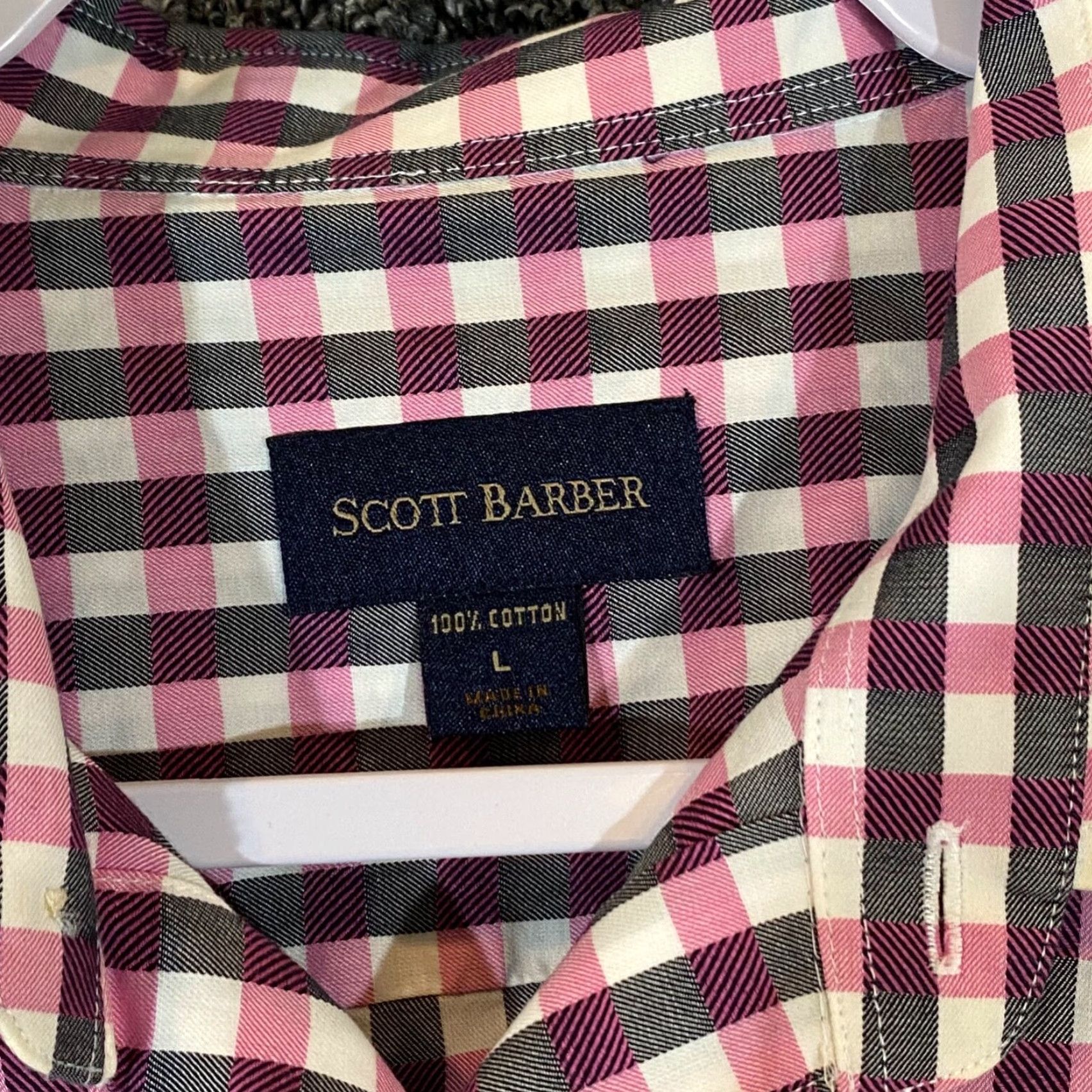 Vintage Scott Barber Shirt Mens Large Pink Gray Plaid Button-Up Dress Long Sleeve Casual Size US L / EU 52-54 / 3 - 2 Thumbnail
