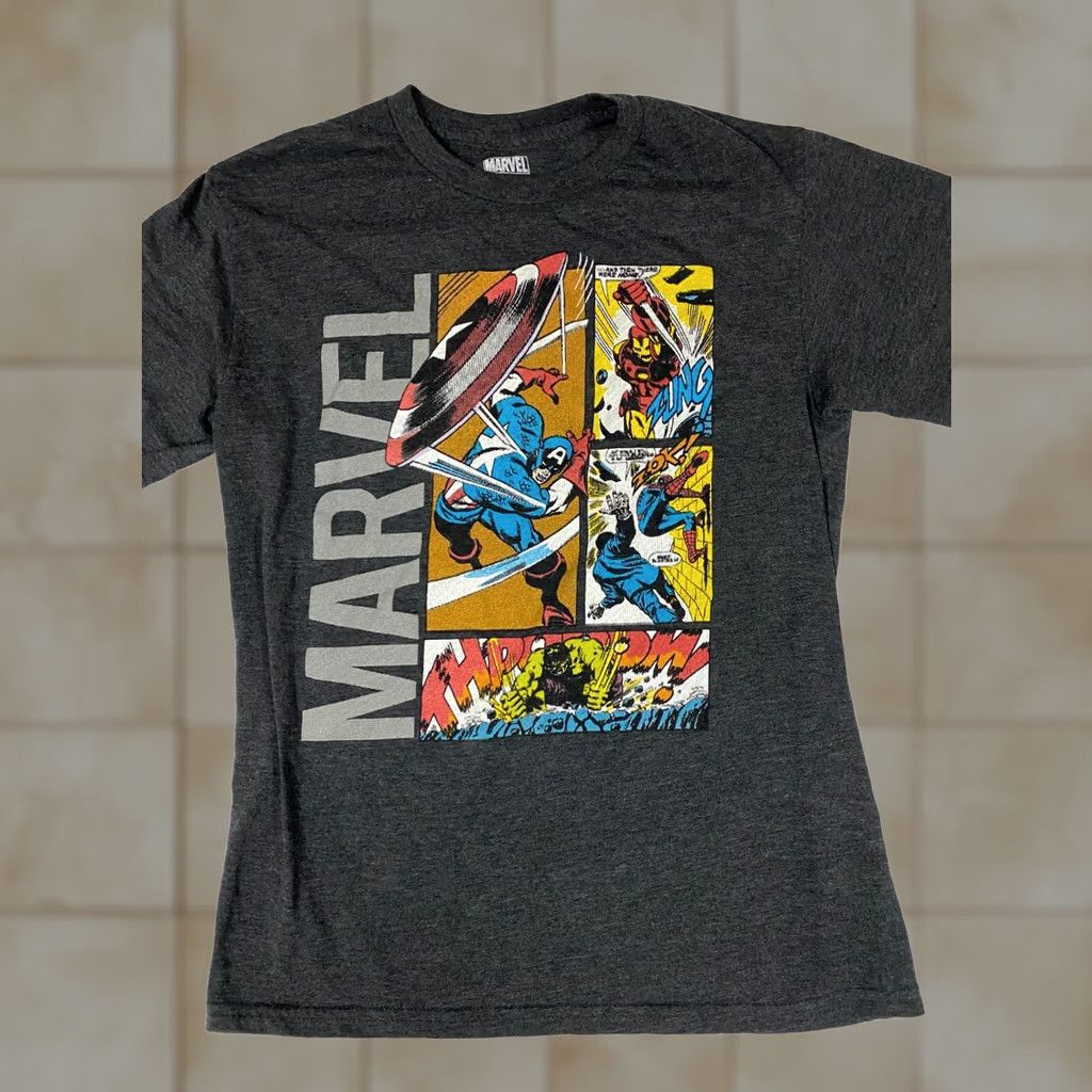 Vintage VINTAGE Marvel Mens Shirt Small gray comic captain america iron man T-Shirt Short Sleeve Crew Neck Cotton Logo Hooded Men S Gray Comics Hip Hop Theme Size US S / EU 44-46 / 1 - 1 Thumbnail