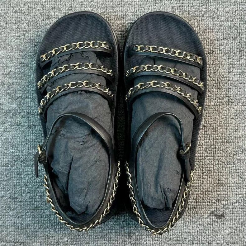 Chanel Chanel Black Gold Chain Logo Sandals -2505 Size US 6 / EU 39 - 3 Thumbnail