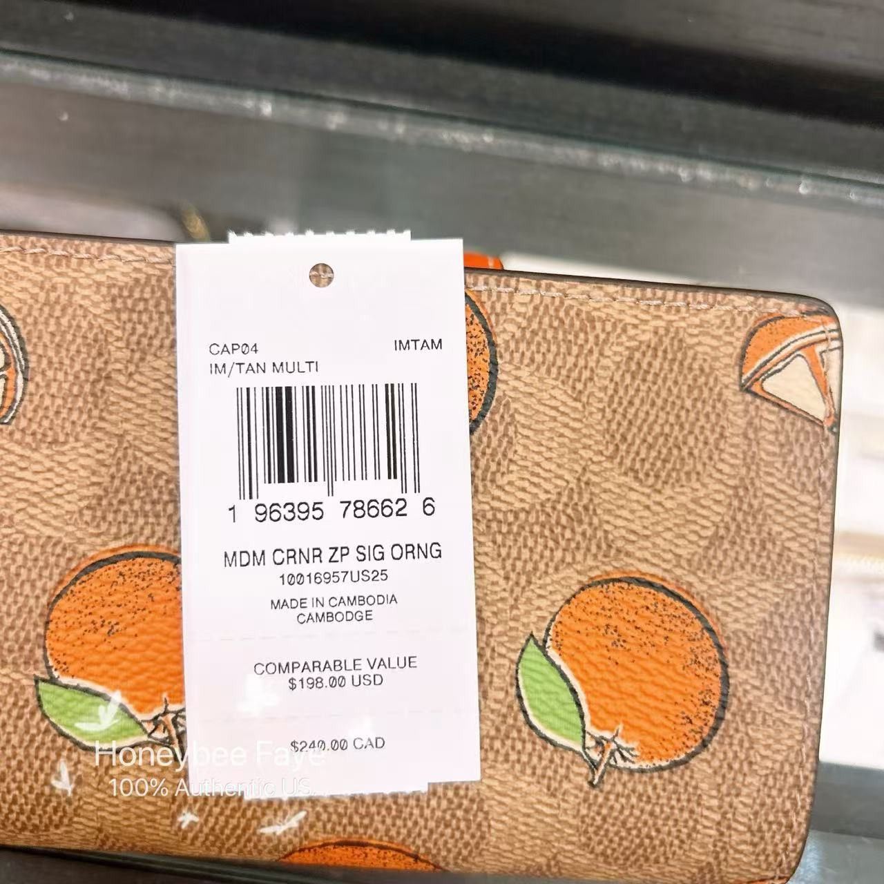 Medium Corner Zip Wallet With Orange Print CAP04