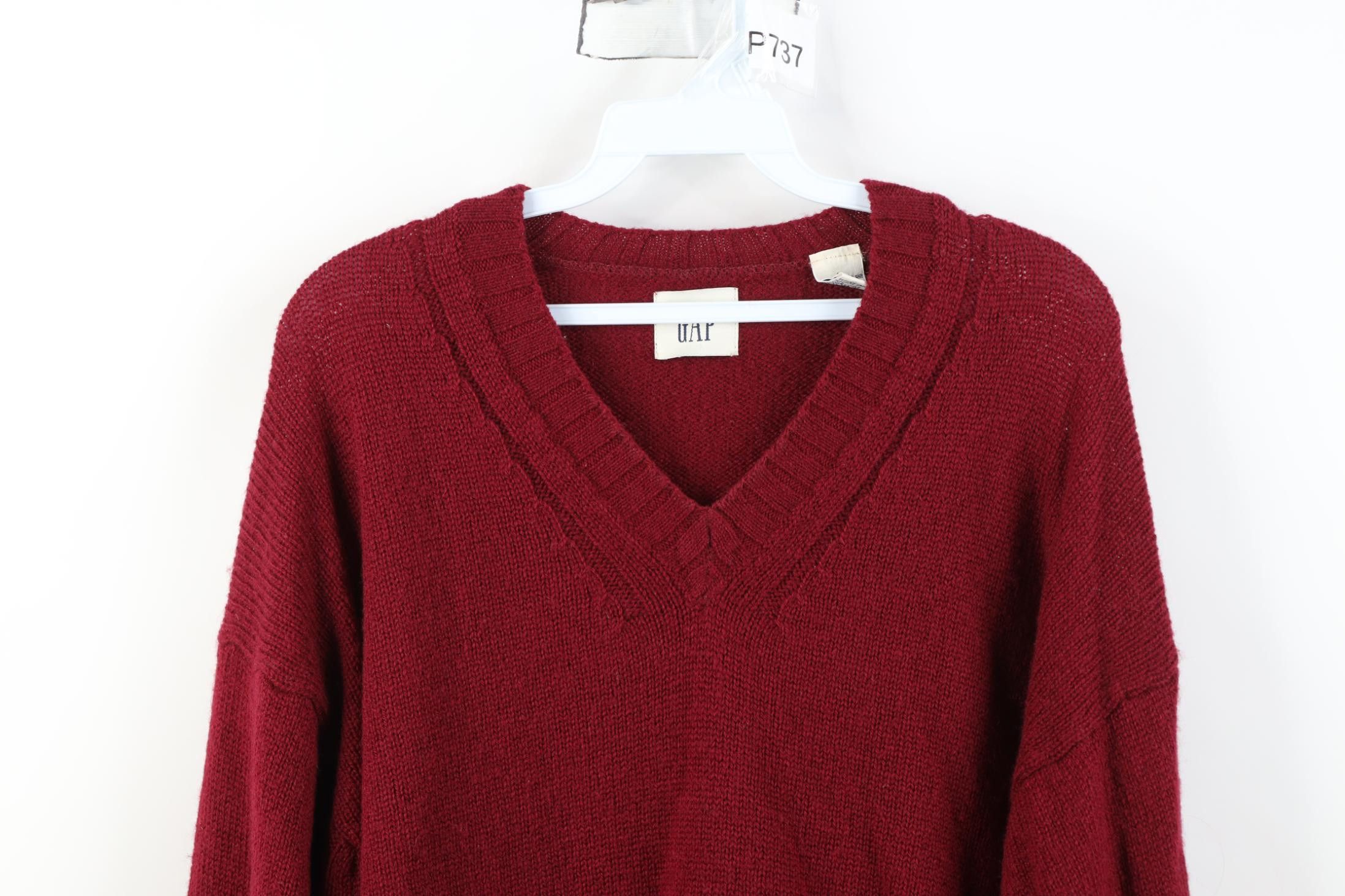 Gap Vintage 90s Gap Shetland Wool Ribbed Knit V-Neck Sweater Red Size US L / EU 52-54 / 3 - 2 Thumbnail