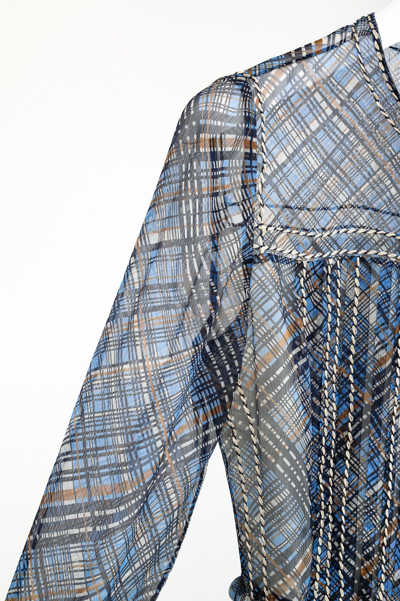 Prada Prada Resort 2015 Blue Plaid-Silk Stitched-Detailing Dress Size M / US 6-8 / IT 42-44 - 9 Thumbnail