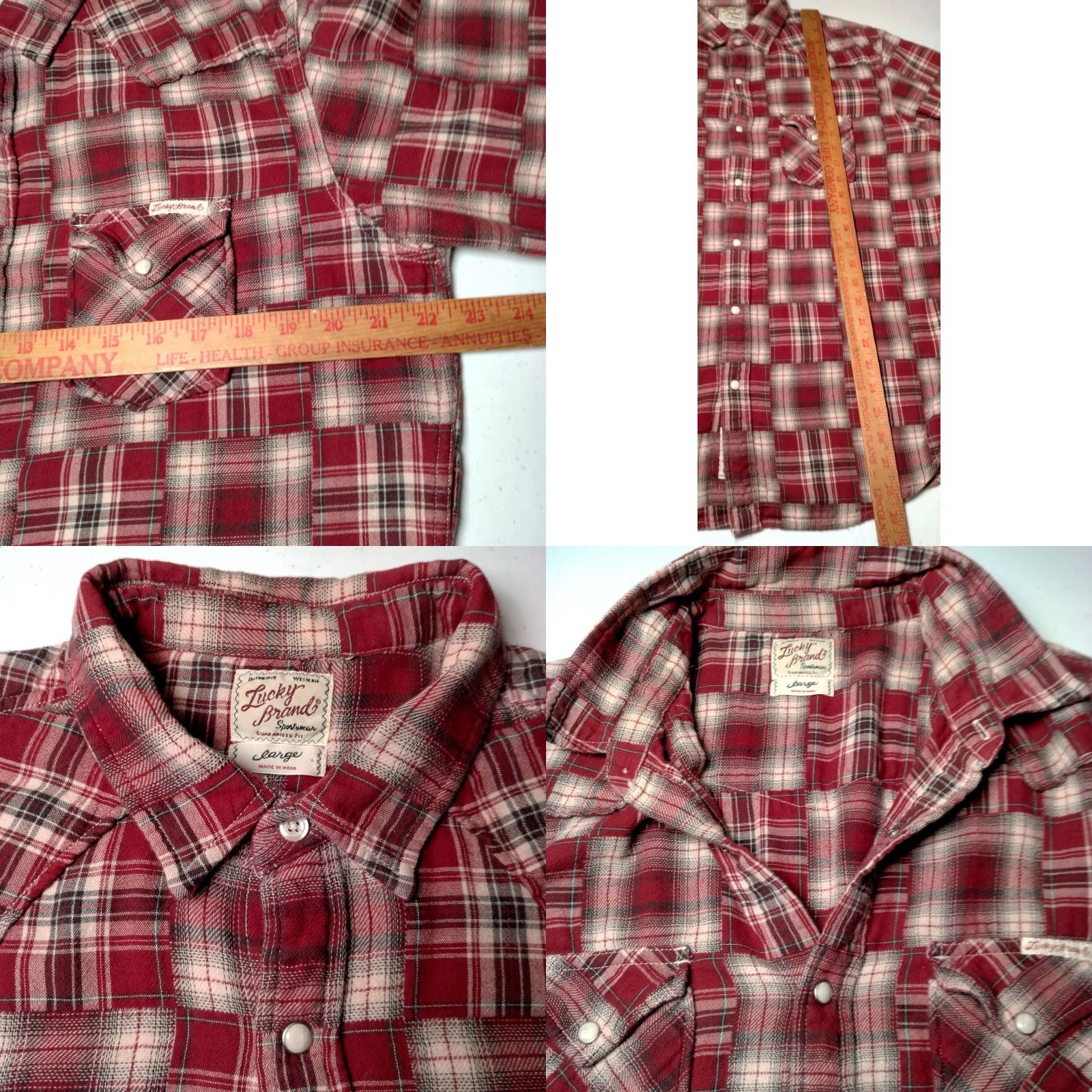 Lucky Brand Lucky Brand Shirt Western Flannel Patchwork Print Pearl Snap L Read Men Large Red Cotton Plaid Cowboy Workwear Sweatshirt? Size US L / EU 52-54 / 3 - 8 Thumbnail