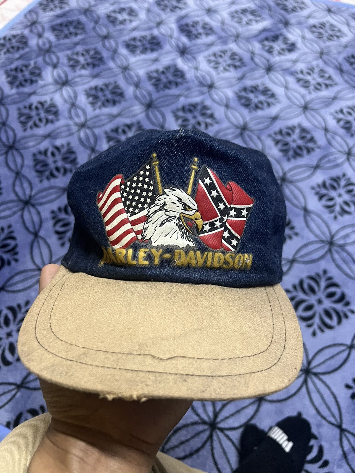 Harley Davidson × Vintage Harley Davidson. - CRAZY vintage Y2K denim Rebel cap/hat Size ONE SIZE - 2 Thumbnail