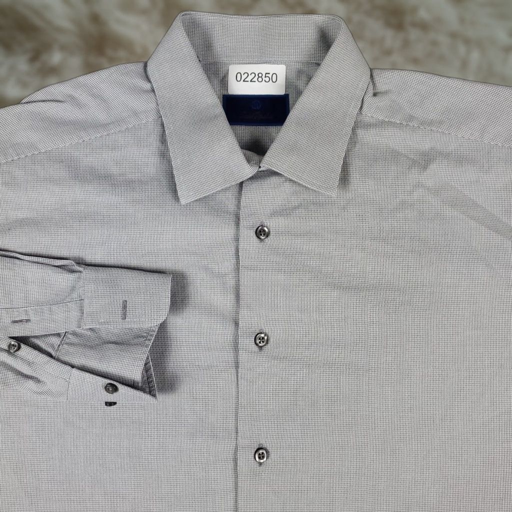 David Donahue David Donahue Gray Dress Shirt Mens 18 Long Sleeve Button Up Geometric Classic Size 48R - 1 Thumbnail