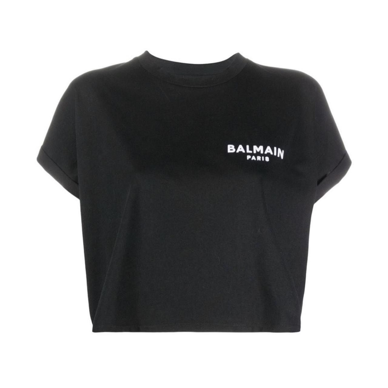 Image of Balmain Logo Cropped T Shirt in Black, Women's (Size Small)