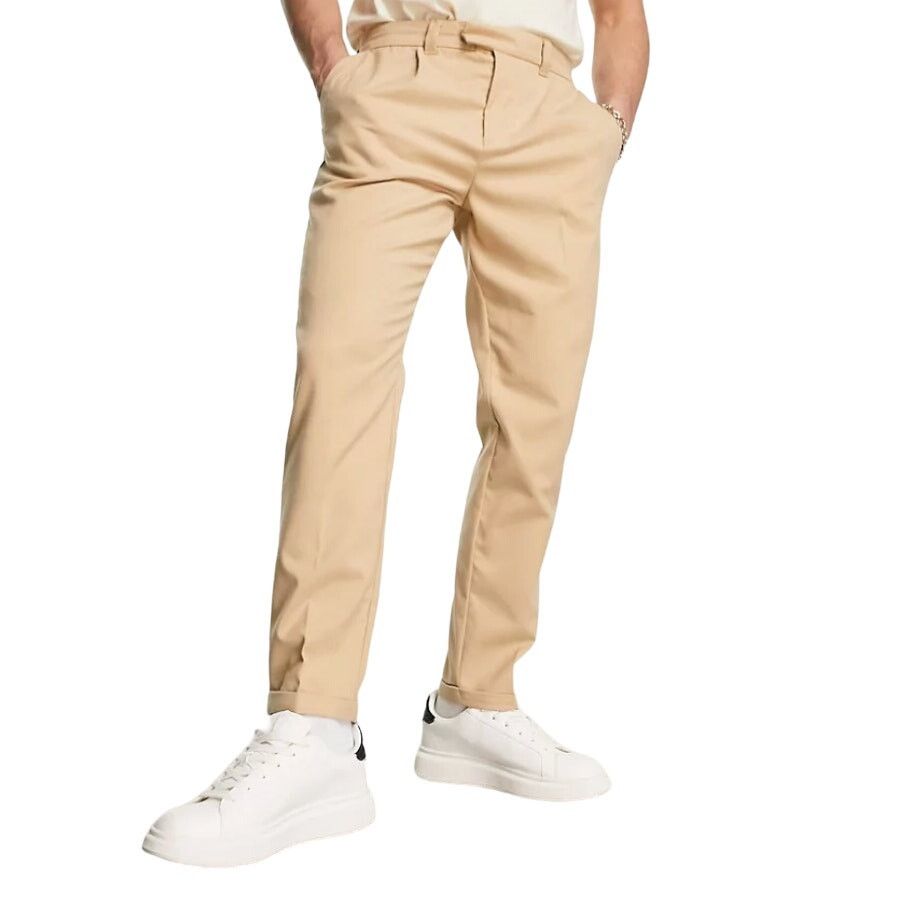 New Look New Look Tapered Pleat Front Trousers in Stone Size 32R Size US 32 / EU 48 - 1 Thumbnail
