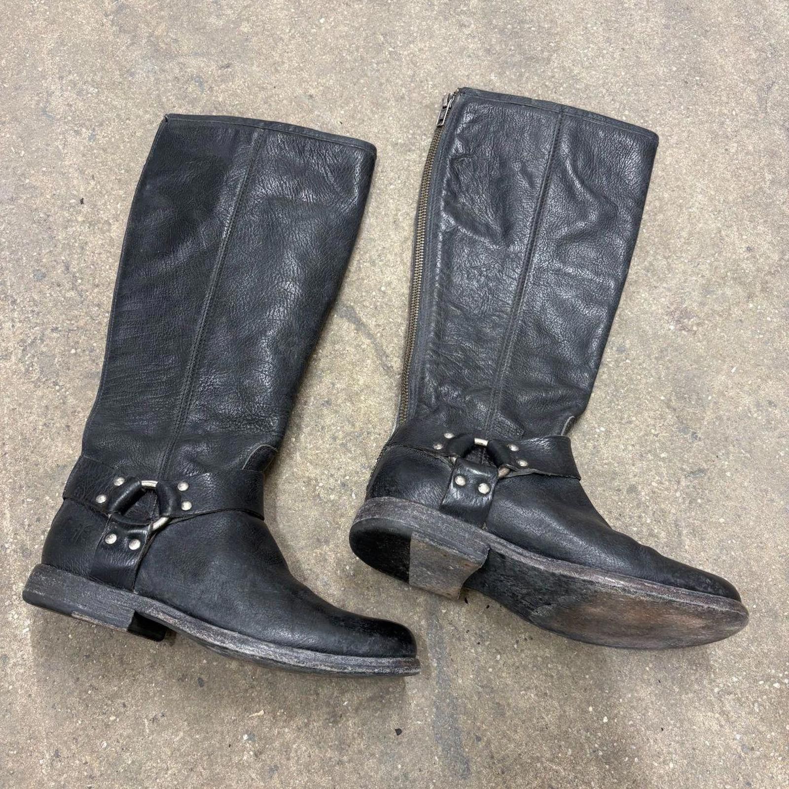 Frye Vintage Black Frye Leather Moto Harness Boots Size US 6 / IT 36 - 3 Thumbnail