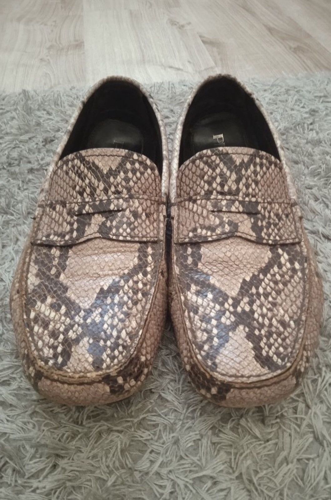 Prada Python Driving Loafers Shoes Vintage Boots Moccasins in Beige, Men's (Size 11)