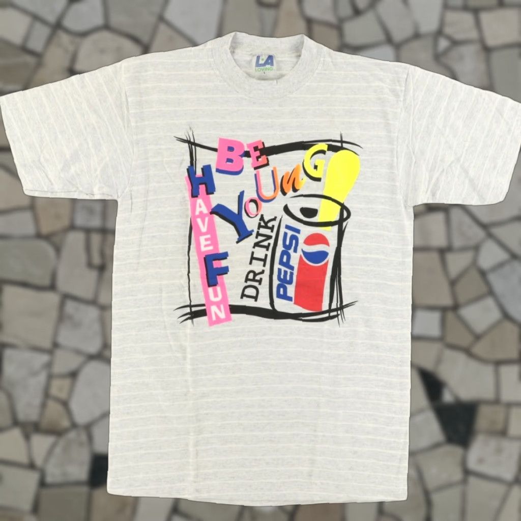 Vintage VTG LA Loving Be Young Drink Pepsi Striped T-Shirt Gray Men's L Shirts, T-Shirt, Vintage, Be Young, Pepsi, Striped, Gray, LA Loving, Men, L Size US L / EU 52-54 / 3 - 1 Thumbnail