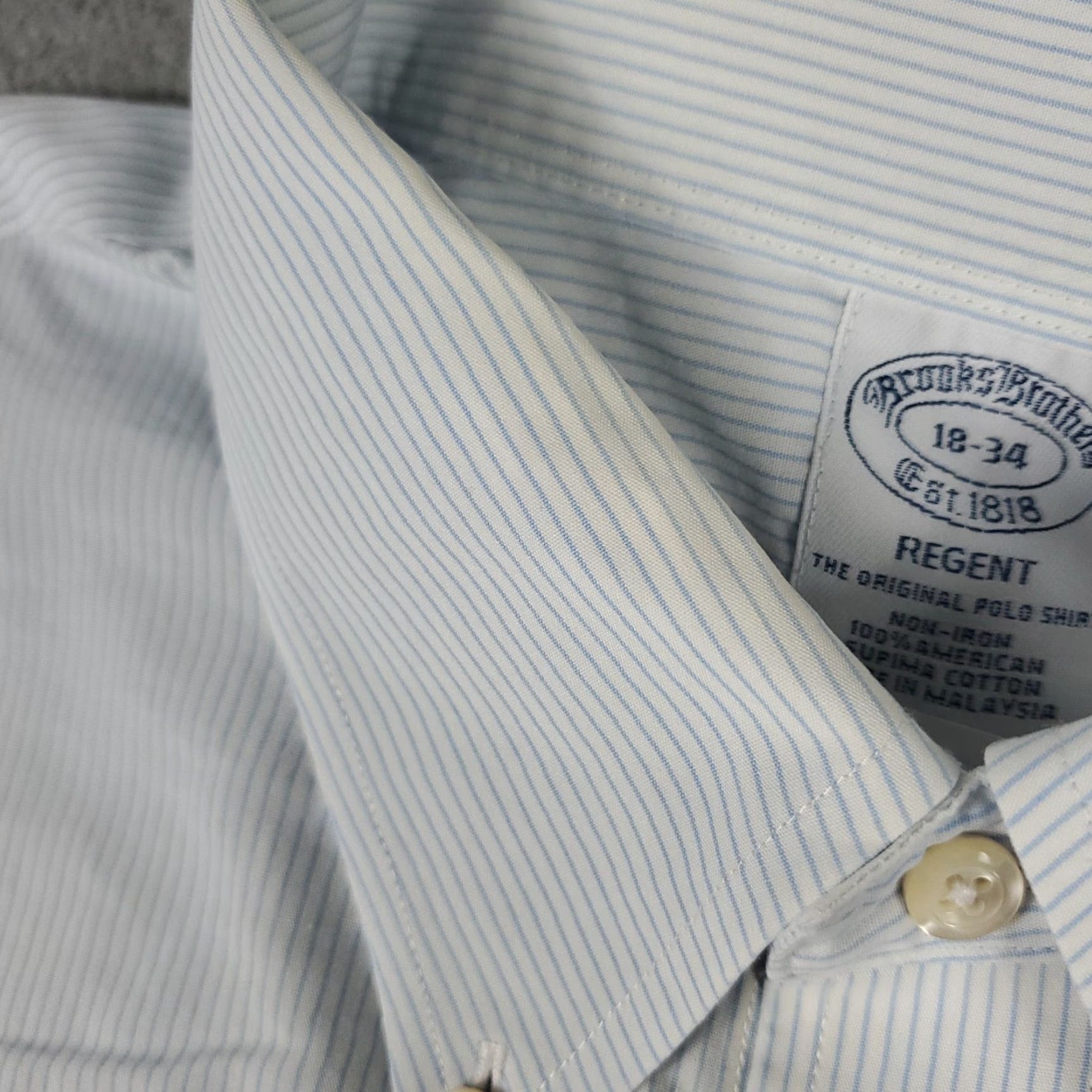 Brooks Brothers Brooks Brothers Dress Shirt Mens 18 Blue Striped Button-Up Long Sleeve Regular Fit Size 48R - 3 Thumbnail