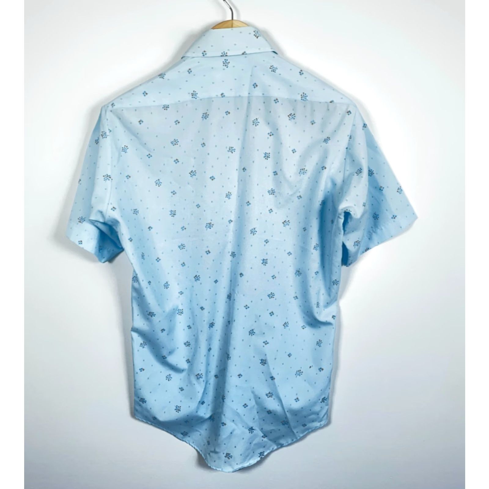 Sears VINTAGE Sears Geometric Pattern Shirt Men 15.5 / Medium Blue Polyester Ultressa 70s 80s Retro Button-Up Short Sleeve Collared Mens Size US M / EU 48-50 / 2 - 2 Thumbnail