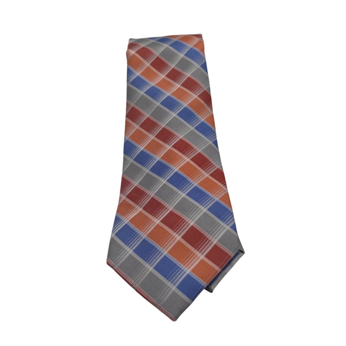 Perry Ellis Perry Ellis Portfolio Plaid Silk Necktie, Orange, OS Size ONE SIZE - 3 Thumbnail