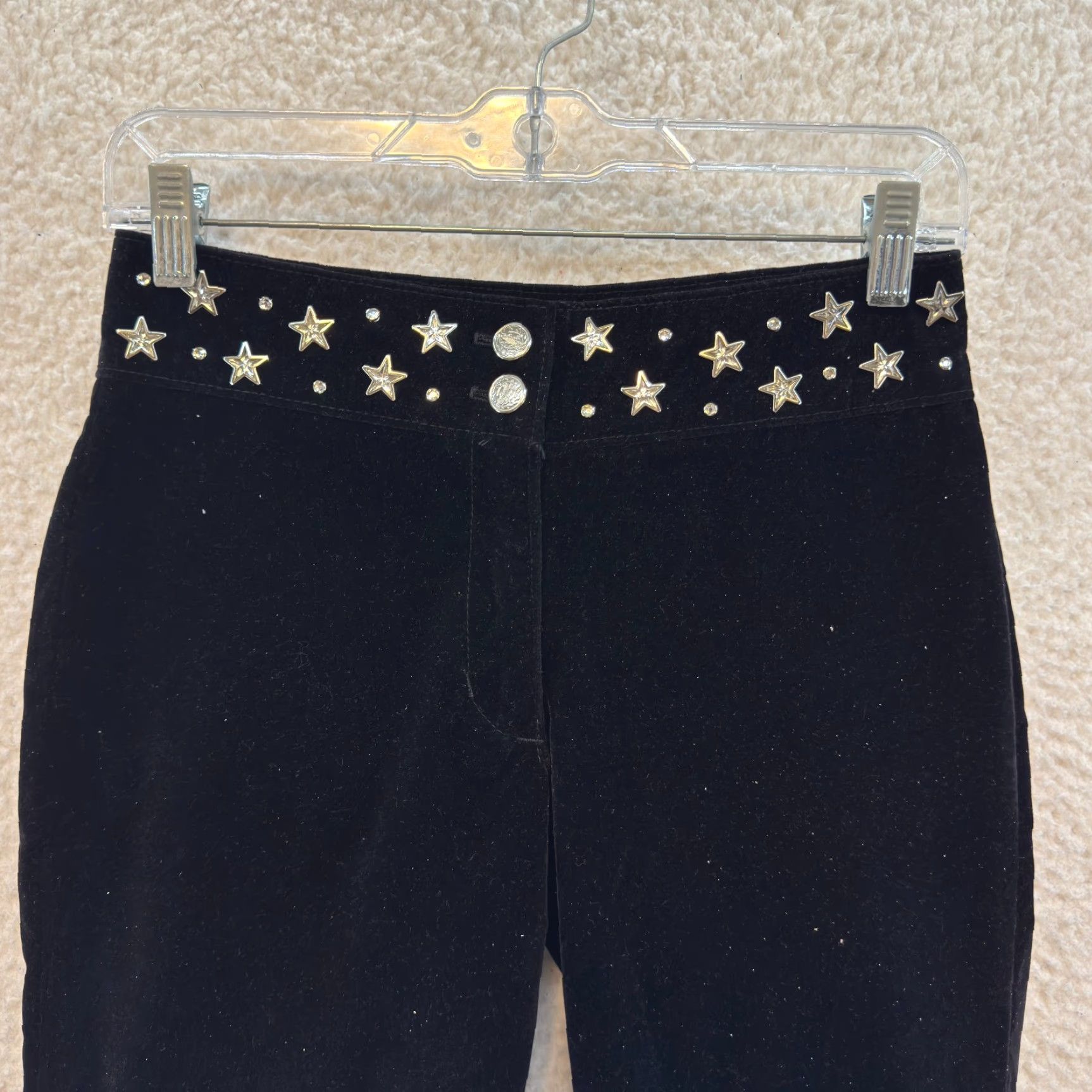 Vintage VINTAGE 90s Y2K Serious Flare Pants Black 2 4 25 Sparkle Glitter Star Rave Club Festival Girls Womens Mens Size 26" / US 2 / IT 38 - 3 Thumbnail