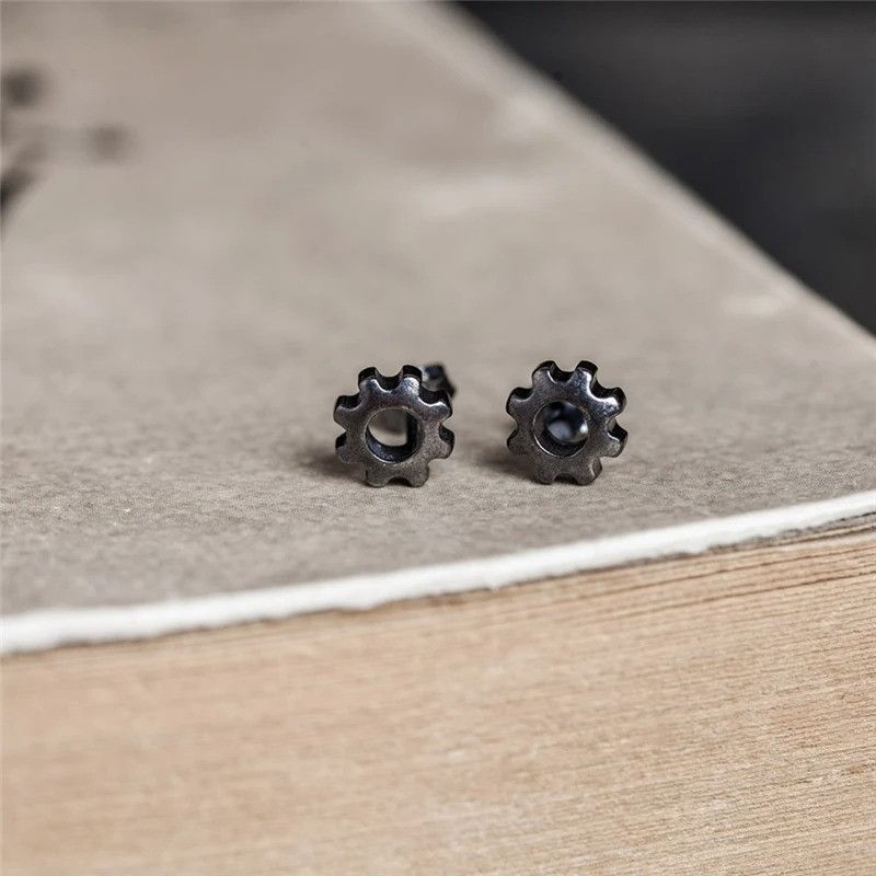 Jewelry Steampunk Gear Stud Earrings 925 Sterling Silver Ear Gift Size ONE SIZE - 2 Thumbnail