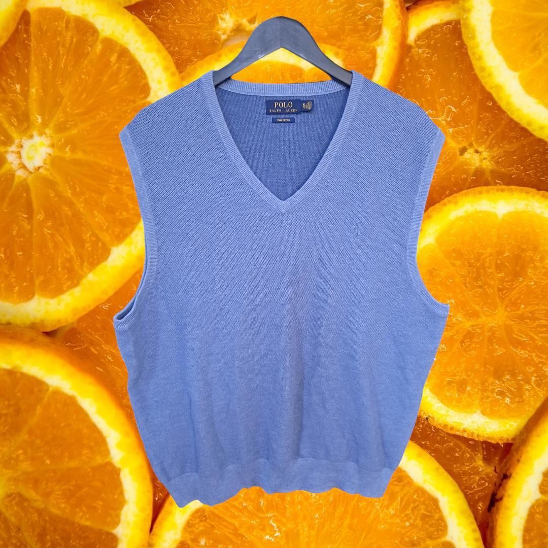 Polo Ralph Lauren Polo Ralph Lauren Blue V Neck Sweater Vest Pima Cotton Size Size US XL / EU 56 / 4 - 1 Thumbnail