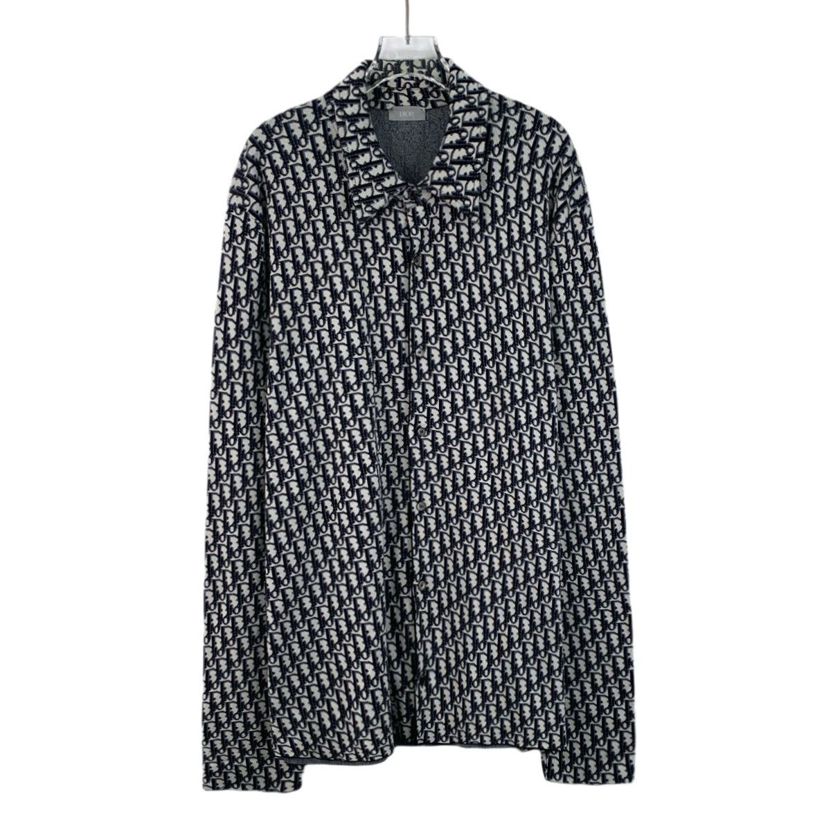 Dior Black Logo Jacquard All Over Print Cotton Lapel Shirt