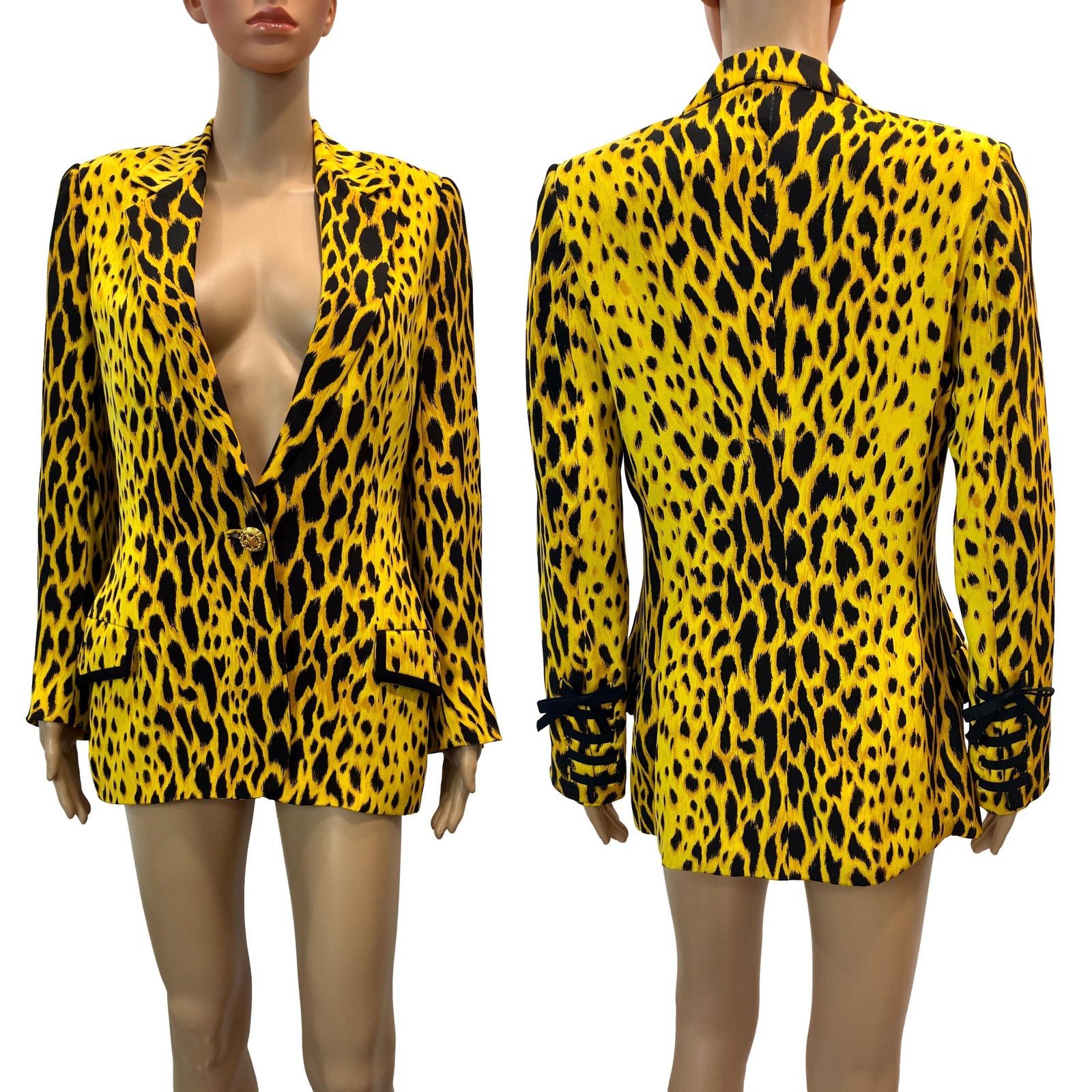 Versace × Vintage Gianni Versace Couture SS1992 Leopard Silk Blazer Size XS / US 0-2 / IT 36-38 - 2 Thumbnail