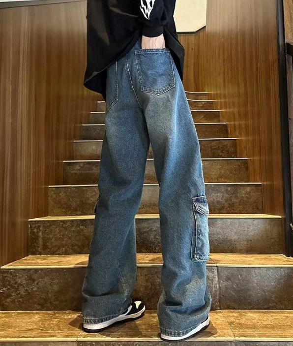 Japanese Brand American retro men's loose washed work jeans Size US 32 / EU 48 - 4 Thumbnail