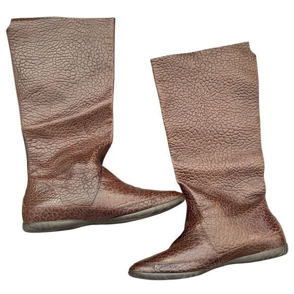 Datelli Croc Embossed Brown Pull-on Tall Boots Sz 36 Brazil