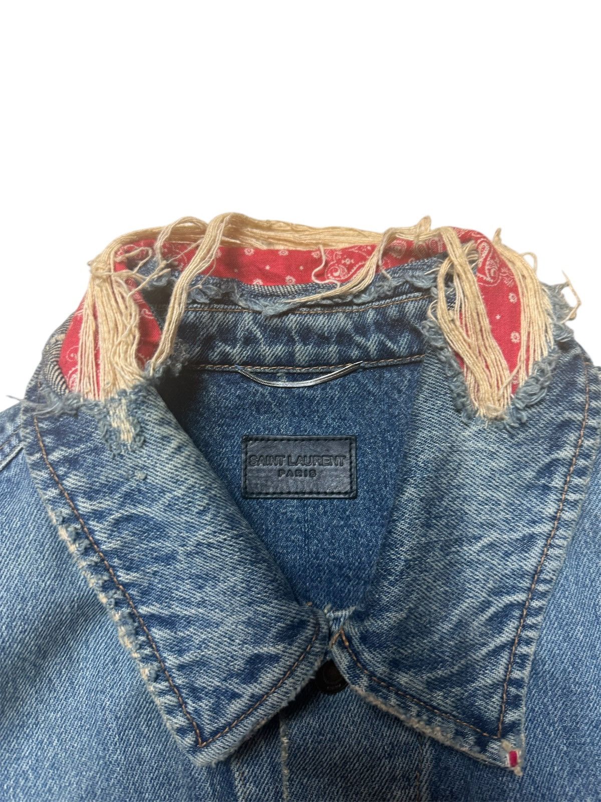 Saint Laurent Paris F/W19 Bandana Distressed Denim Jacket by Anthony Vaccarello Size US L / EU 52-54 / 3 - 2 Thumbnail