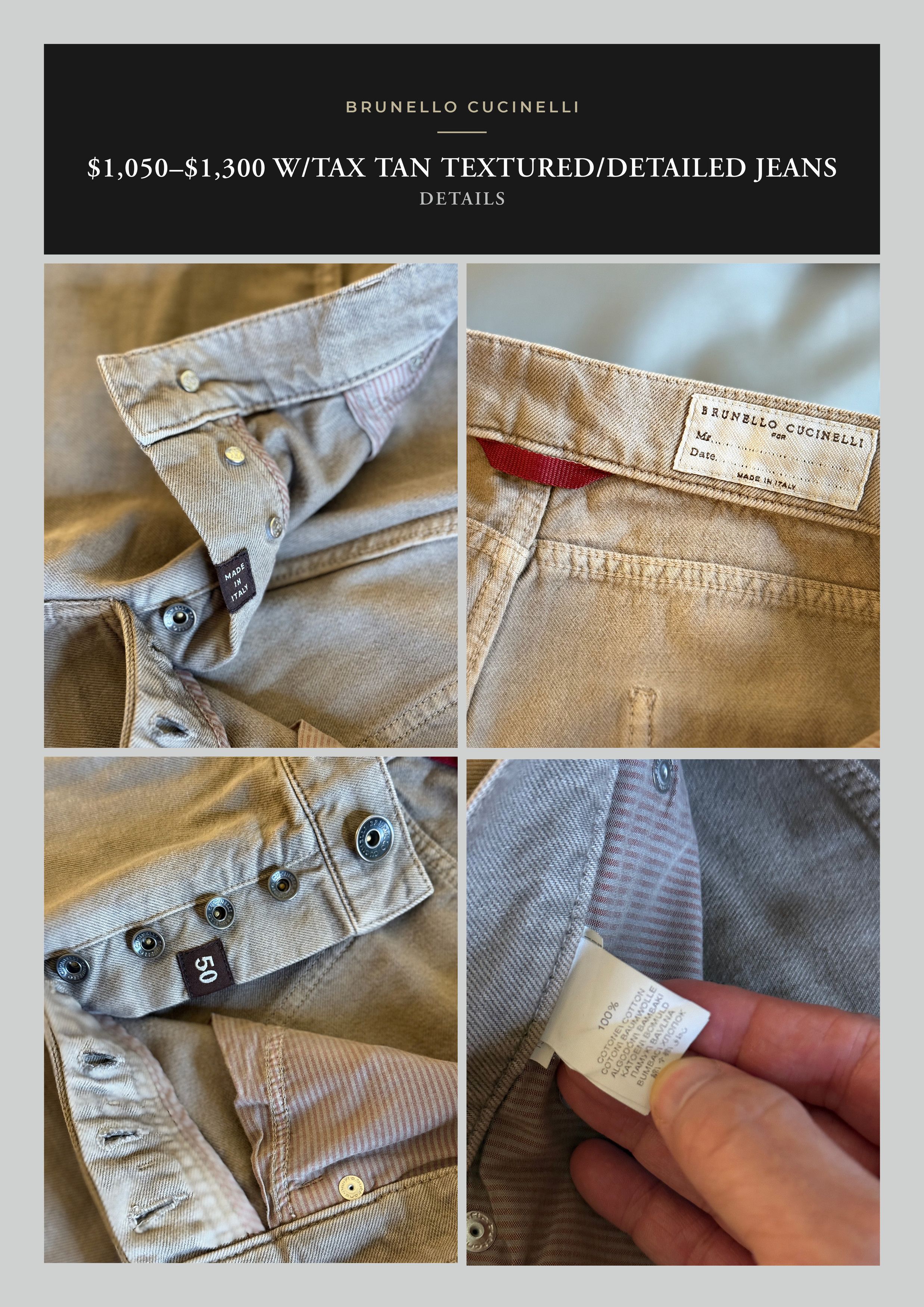 Brunello Cucinelli Best Dressed $1,050 BRUNELLO CUCINELLI Slim Fit Tan Jeans Size US 34 / EU 50 - 11 Thumbnail