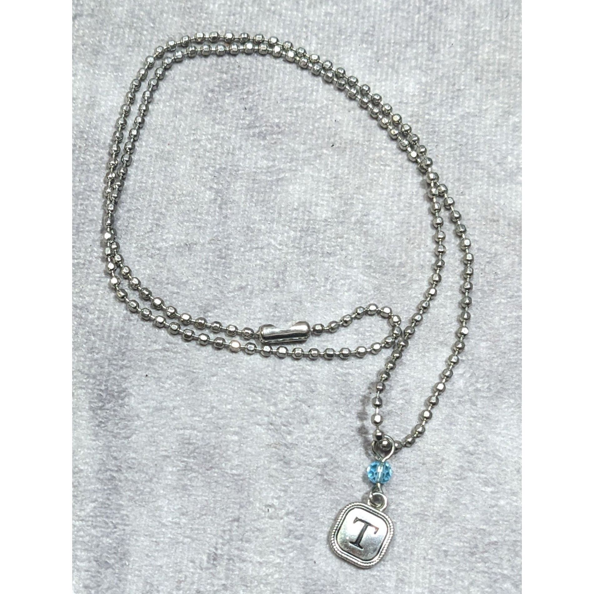 Other Minimalist Letter T Pendant Necklace With Blue Accent Bead Size ONE SIZE - 6 Thumbnail