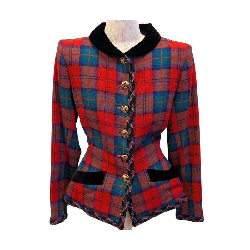 Yves Saint Laurent Yves Saint Laurent Rive Gauche 1994 Tartan Velvet Jacket Size S / US 4 / IT 40 - 2 Thumbnail