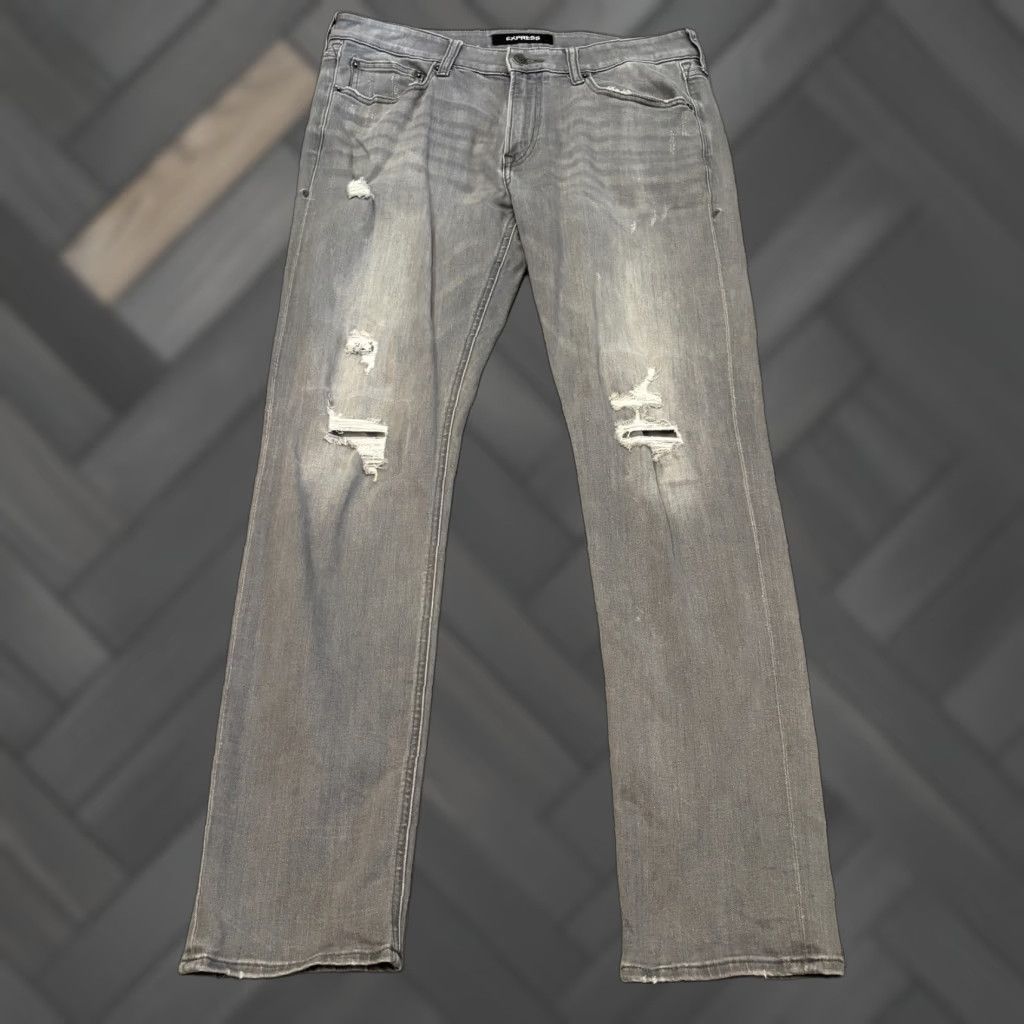 Express Express Jeans Mens 34x34 Slim Fit Gray Distressed Stretch Denim Y2K Jeans Mens Slim 34x34 Gray Size US 34 / EU 50 - 1 Thumbnail
